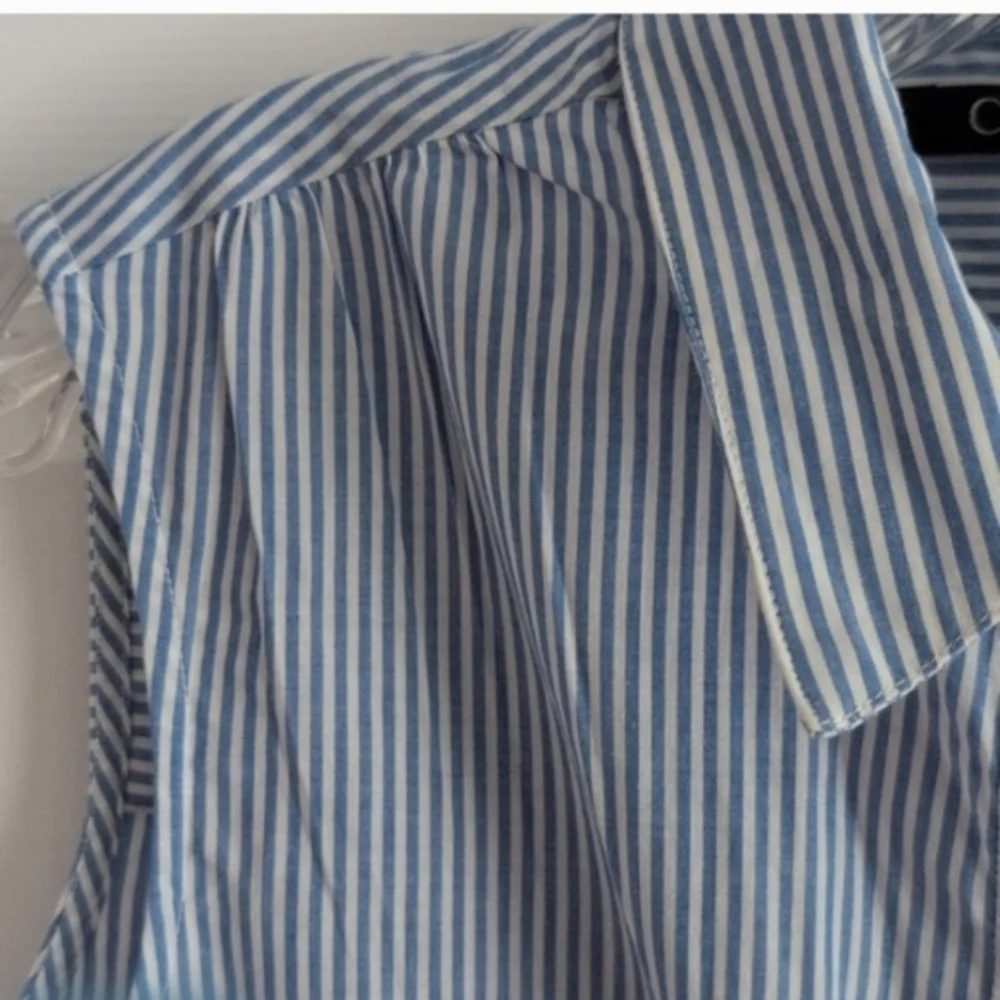 Blue striped sleeveless button-up casual Collared Shirt swim coverup 100%Cotton - Picture 6 of 8